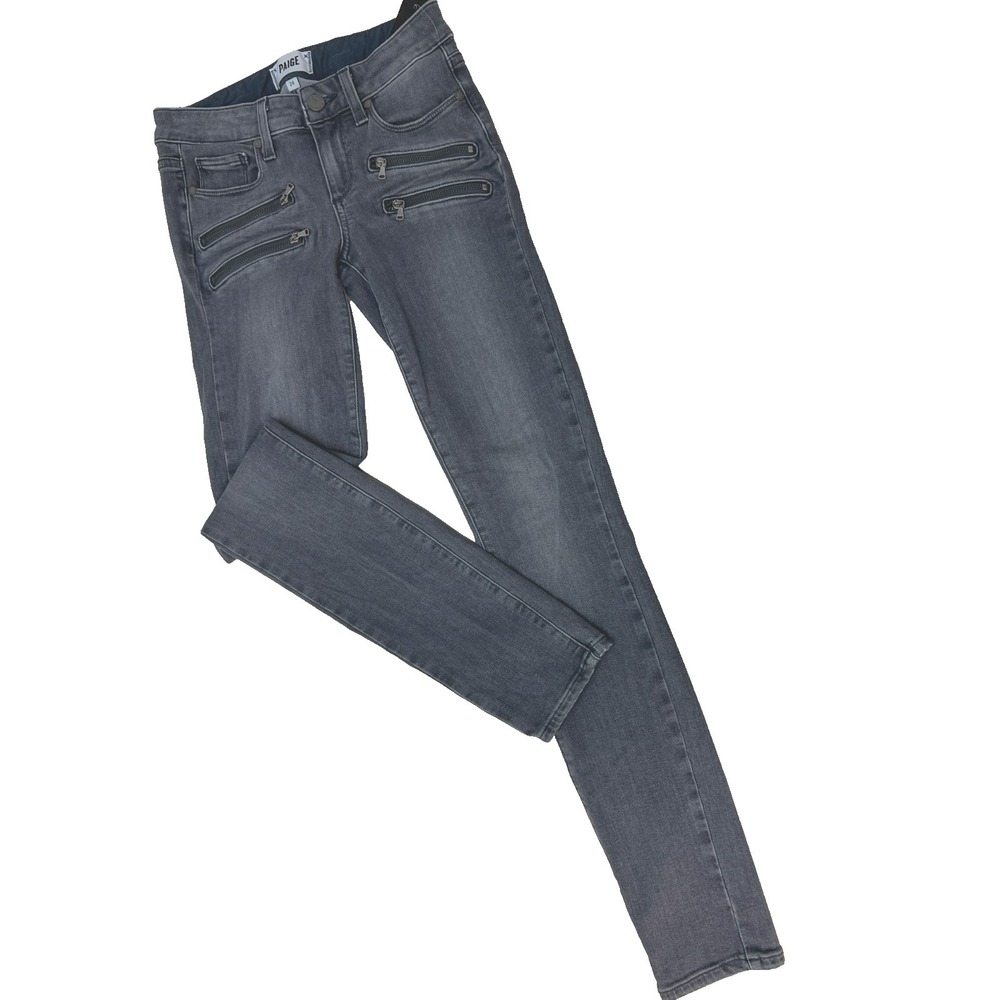 Paige Edgemont Jeans Double Zip Skinny Gray Silvie Whiskers Five‎ Pocket SZ 24